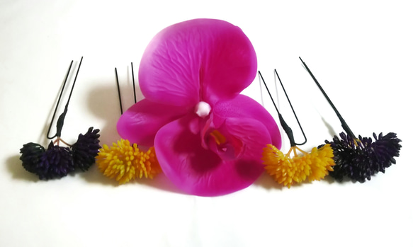 胡蝶蘭の造花の髪飾り5点 2枚目の画像