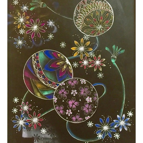絵画ハンドメイド M.A.R.I.】ノワール・アート A3サイズ 縦長 白枠の額縁入り 絵画
