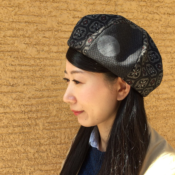 大島紬風ベレー帽 2枚目の画像