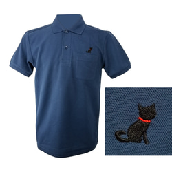 黒猫ポロシャツ「にゃんポロ」（白・黒・紺）ワンポイント刺繡 3枚目の画像