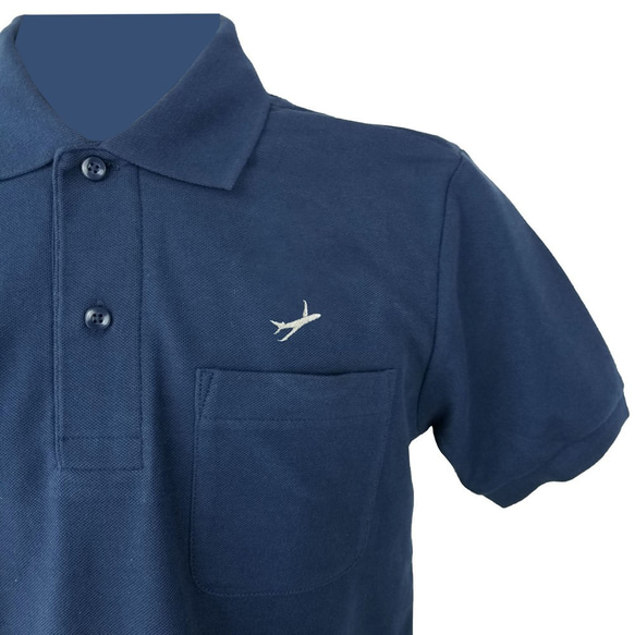 飛行機ポロシャツ「ガチ飛行機ポロ」（紺・黒・白）　シンプルなワンポイント刺繍です 5枚目の画像