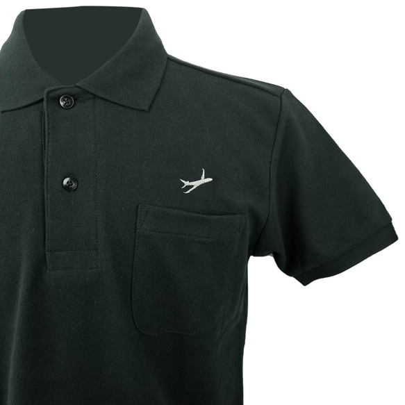 飛行機ポロシャツ「ガチ飛行機ポロ」（紺・黒・白）　シンプルなワンポイント刺繍です 4枚目の画像