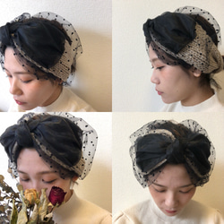 ベージュ ニットの大人リボンヘアバンド 3枚目の画像