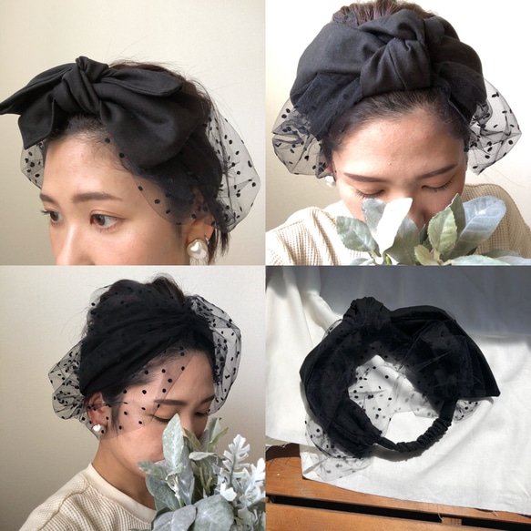 linen blend 3WAY dottulle hairband 5枚目の画像