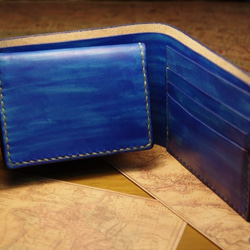 【送料無料】海のような二つ折り財布　ヌメ革　本革 2枚目の画像