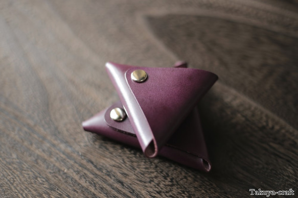 【送料無料】ルガトーの三角コインケース　パープル　紫　本革 4枚目の画像
