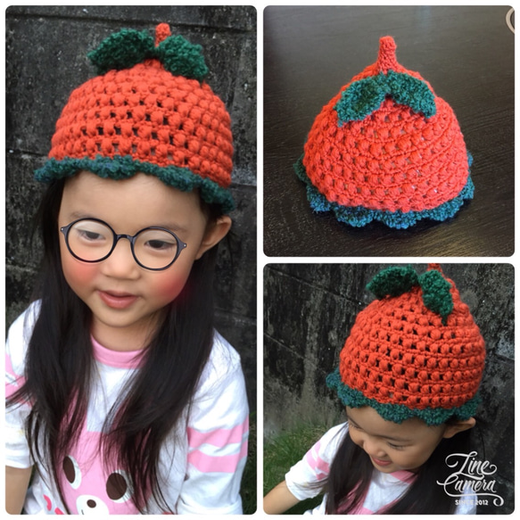 赤いトマトのニット帽子【お好きなサイズで】 帽子(ベビー・キッズ  