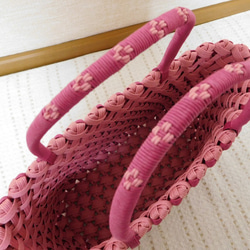 花結び編みクラフトバッグ　ピンク 5枚目の画像