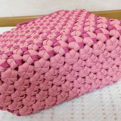 花結び編みクラフトバッグ　ピンク 4枚目の画像