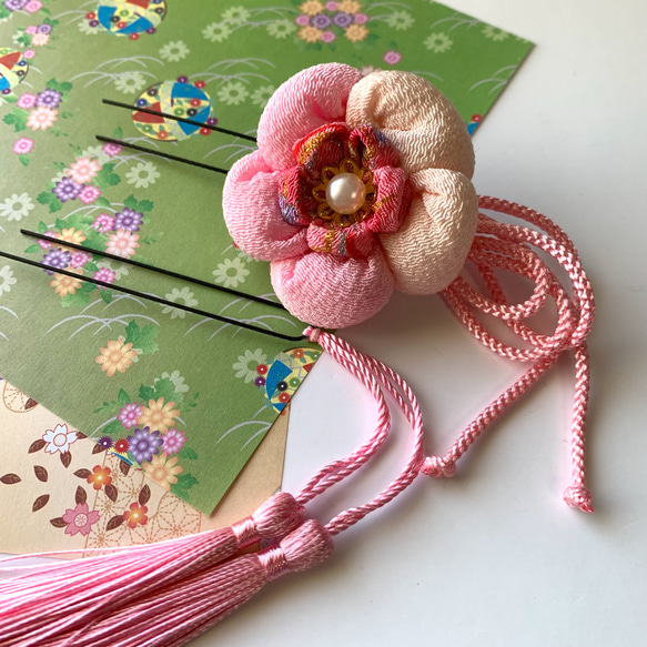 つまみ細工風　ヘアーパーツ　～ピンク花～ 4枚目の画像