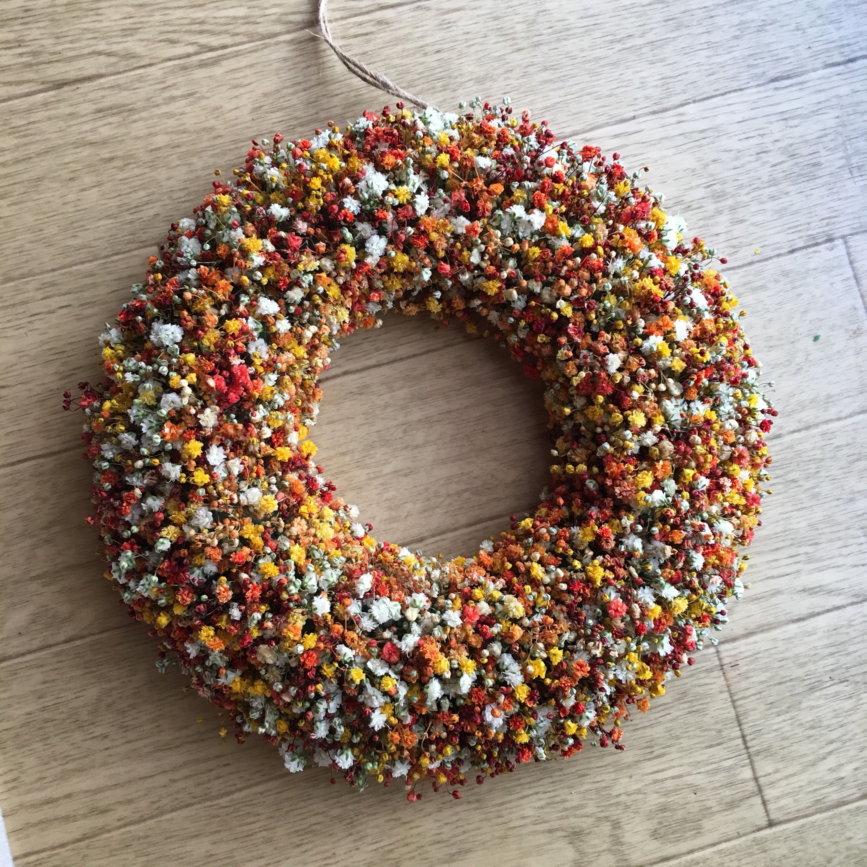 かすみ草ドライフラワーリース☆ビタミンカラー