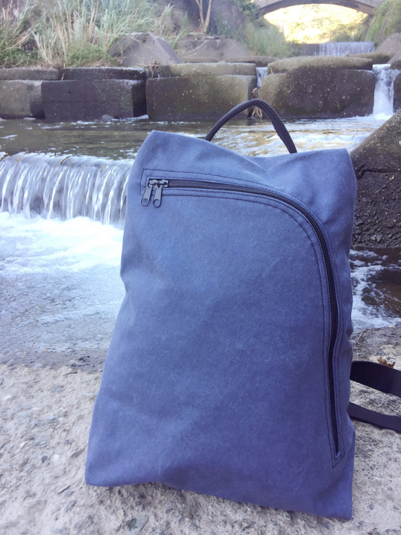 畚箕包 斜背包 後背包 側背包 手提包  帆布包 石洗藍 第7張的照片