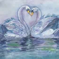 水彩画　　タイトル【　鴨　】鳥の羽に鴨の絵が描かれてます。壁掛け額装　直筆サイン 水彩画タイトル【鴨】鳥の羽に鴨の絵が描かれてます。壁掛け額装