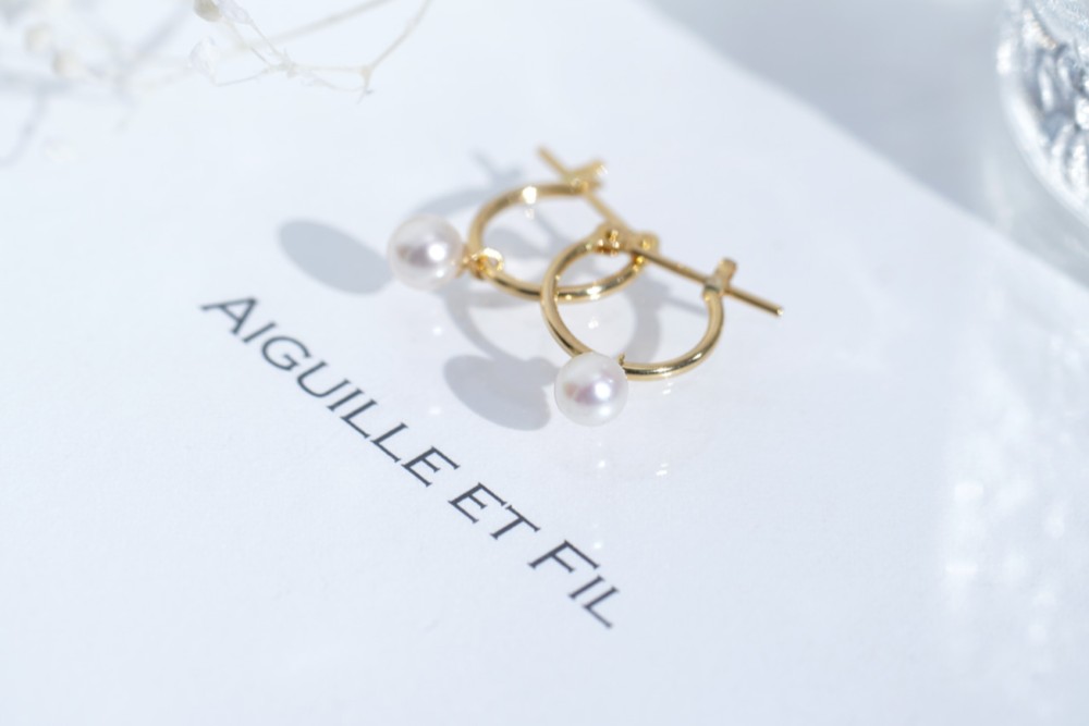 【送料無料】K18 国産アコヤパール フープピアスS ペア