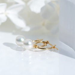 送料無料】K18 国産アコヤパール フープピアスM ペア ピアス（フープ