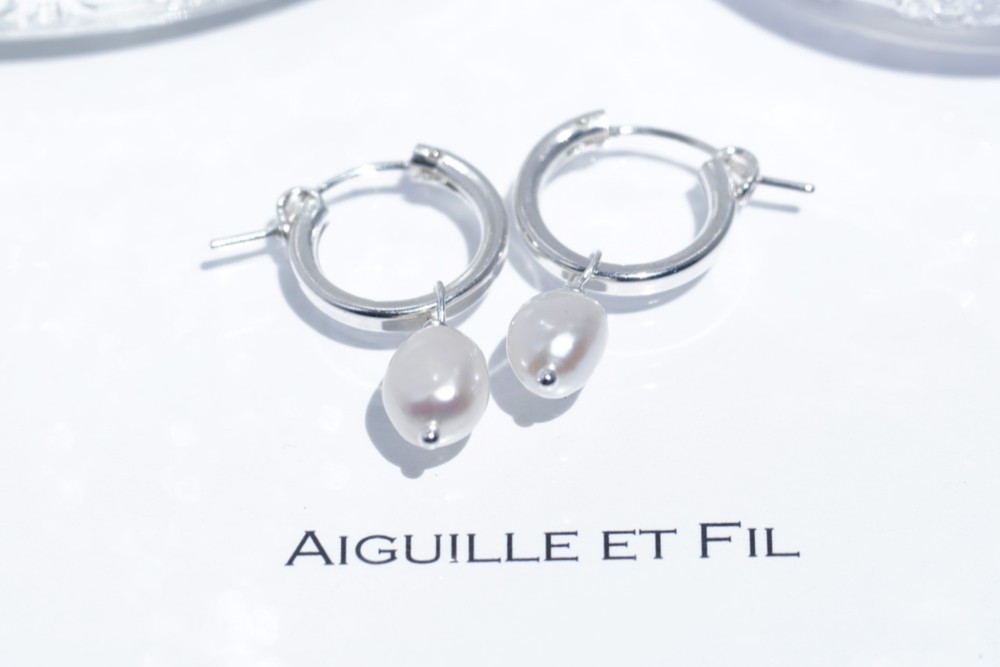 SILVER925 淡水パールフープピアス