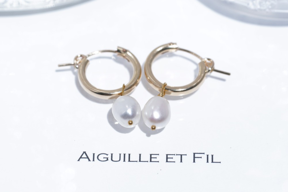 K14GF 淡水パールフープピアス