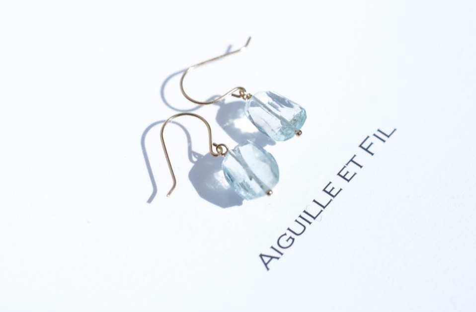 K18 アクアマリンフックピアス