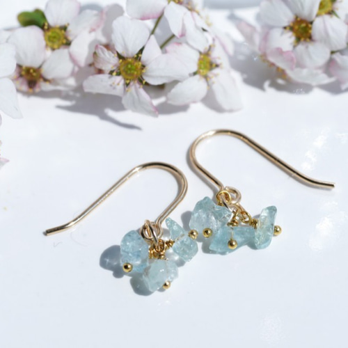 アクアマリン　K14 フックピアス アクアマリアクアマリン フック ピアス K14WG 14k 14金 ホワイト