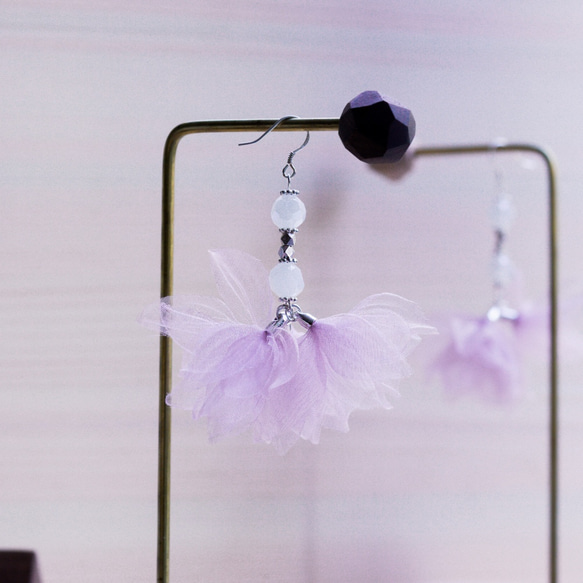 Violet | 紫色花びら イアリング 手作り ピアス クリスタル Handmade Flower Earring 第2張的照片