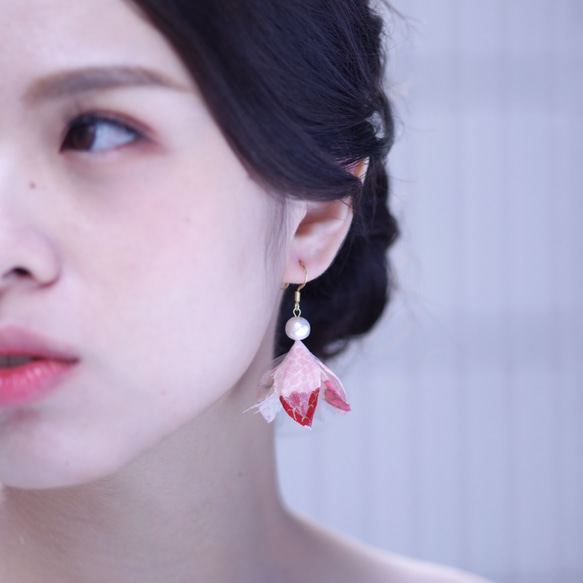 Rinka凛花 | 着物花びら 手作り コットンパール ピアス イヤリング kimono fabric earring 第2張的照片