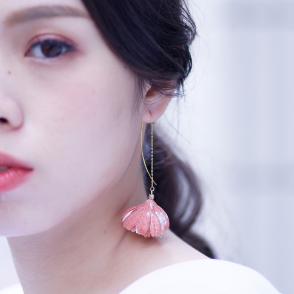 Mai 舞衣 | 橙色着物花びら 手作り ピアス イヤリング kimono fabric earring 第2張的照片