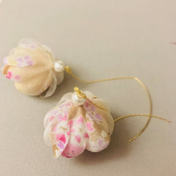 Kanon花音 | きいろ着物花びら手作りコットンパール ピアス イヤリング kimono fabric earring 第1張的照片