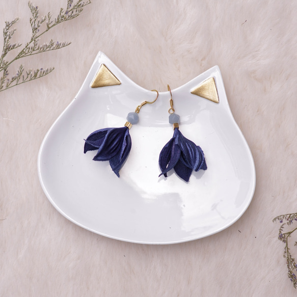 Rita | 青い花びら アクアマリンスト 手作り ピアス イヤリング  Fabric Flower Earring 第2張的照片