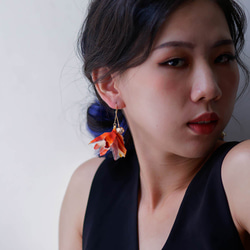 Sienna │ オレンジ花びら 手作り 秋 パール ピアス アクセサリーfabric flower earring 第3張的照片
