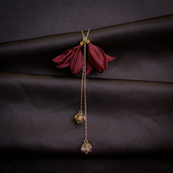 Medea | 赤い花びら 手作り ネックレス レ Burgundy Floral Dropping Necklace 第1張的照片