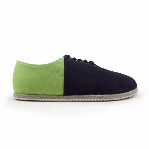 Two Tone Canvas Flat Espadrilles M1105 BlackGreen 第1張的照片