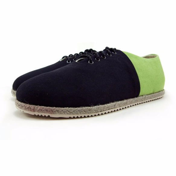 Two Tone Canvas Flat Espadrilles M1105 BlackGreen 第3張的照片