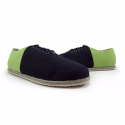 Two Tone Canvas Flat Espadrilles M1105 BlackGreen 第4張的照片