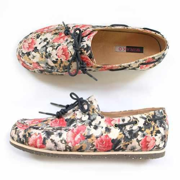 Dazzlingly Flower Print Boat Shoes M1106A Fuxia 第3張的照片