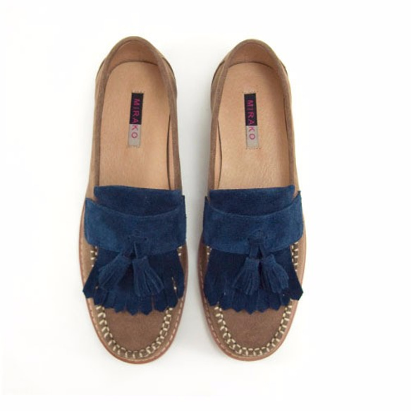 Classic Vintage Moccasin Tassel Loafers M1109A BrownNavy 第2張的照片