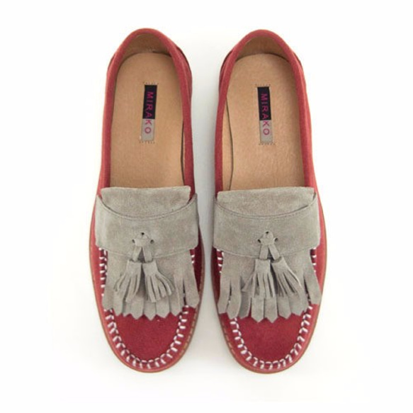 Classic Vintage Moccasin Tassel Loafers M1109A GreyBurgundy 第2張的照片