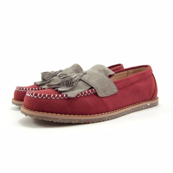 Classic Vintage Moccasin Tassel Loafers M1109A GreyBurgundy 第3張的照片