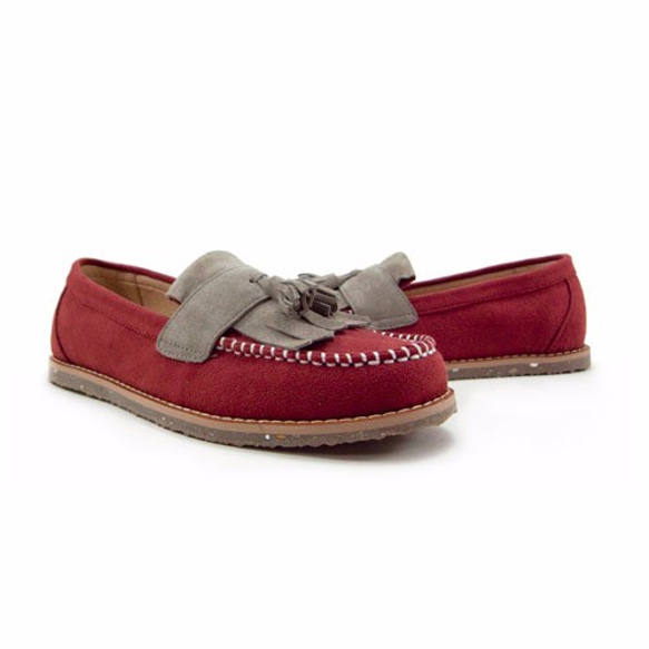 Classic Vintage Moccasin Tassel Loafers M1109A GreyBurgundy 第4張的照片