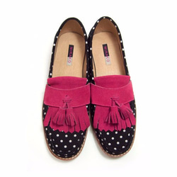 Classic Vintage Moccasin Tassel Loafers M1109A BlackFuxia 第2張的照片