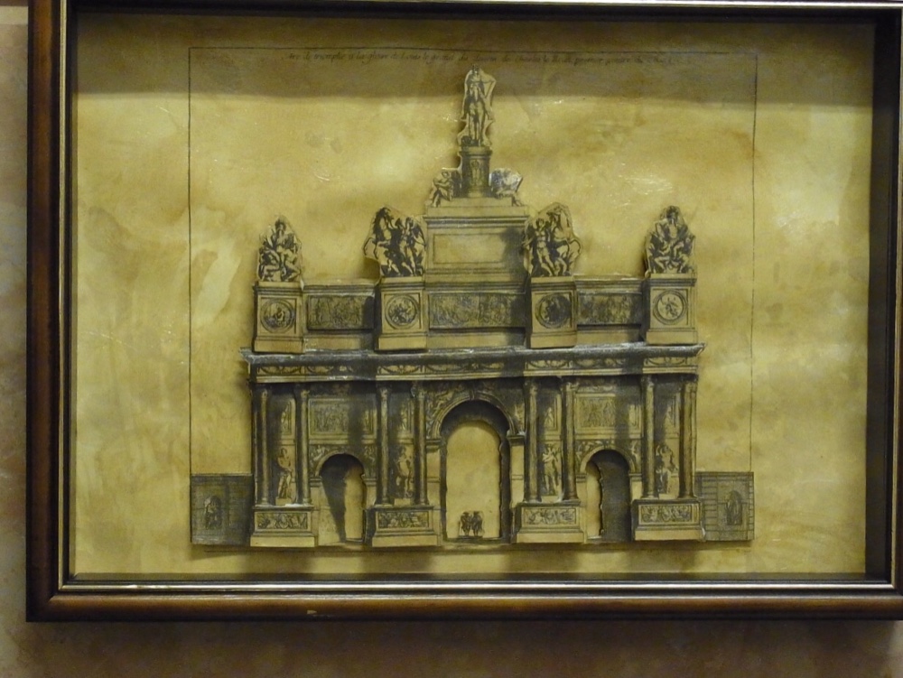 A3サイズ  パリのカルーゼル凱旋門のプレゼンのパースのシャドーボックスです。