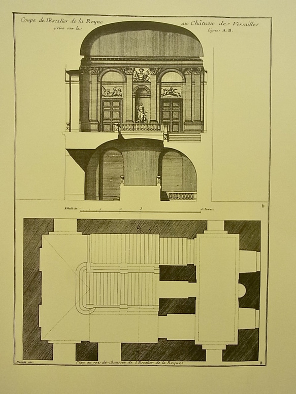 ベルサイユ宮殿の、リフォームの為の建築図面  王族の間の階段 A3サイズ  F-21 2枚目の画像