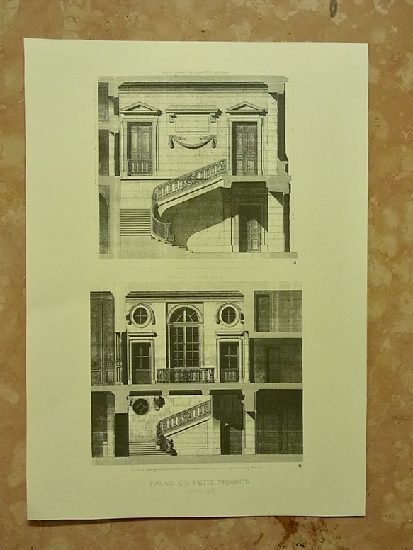 マリーアントワネットのプチ トリアノン宮殿の、入り口階段の図面(写真アリ) 。A3サイズ    F-26 1枚目の画像