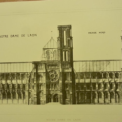 13世紀頃 フランスのランのノートルダム大聖堂の正面の建築パースです。(写真アリ)A3サイズ    F -96 2枚目の画像