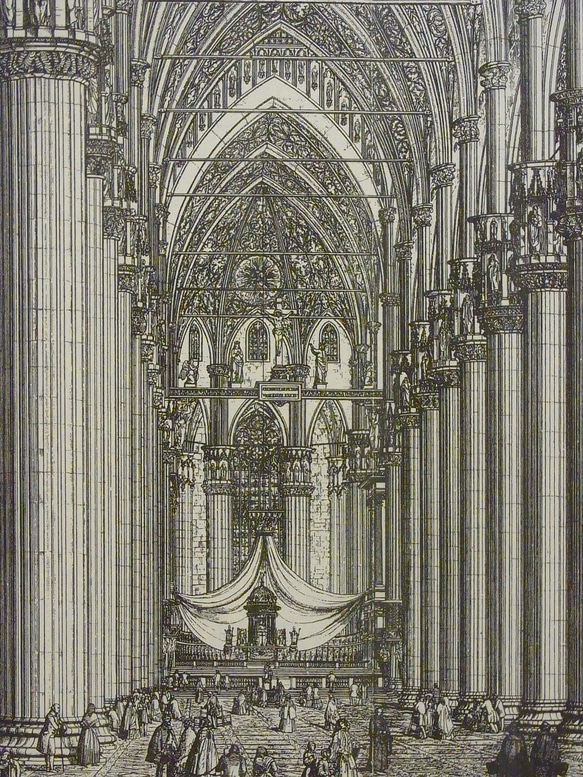 イタリア ミラノの大聖堂(ドーモ)の内部の完成予想図。(写真アリ) A3サイズ    F -105 3枚目の画像