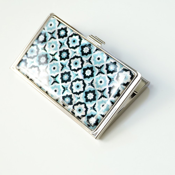 天然貝 名刺カードシェルケース（ダイヤモンドフラワー）螺鈿アート｜ラッピング対応 3枚目の画像