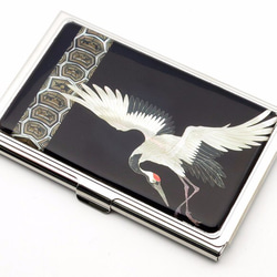 天然貝 名刺カードケース（一羽鶴）シェル・螺鈿アート｜ギフト・プレゼントにおすすめ 1枚目の画像