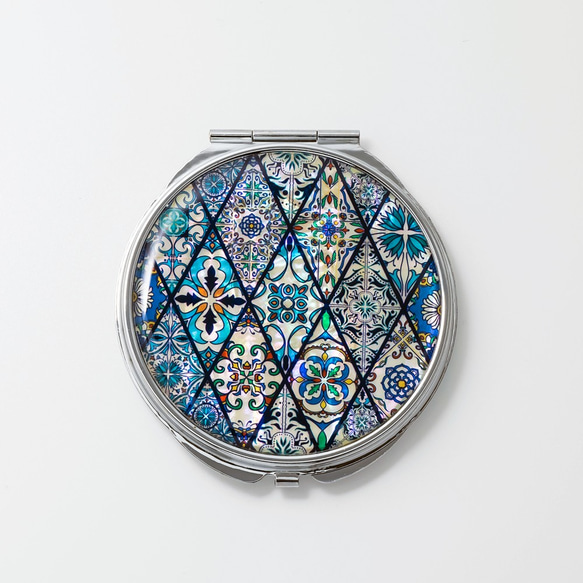 天然貝殼緊湊型鏡子（藍色摩洛哥瓷磚）貝殼/Raden Art | 推薦作為母親節禮物/禮物 第3張的照片