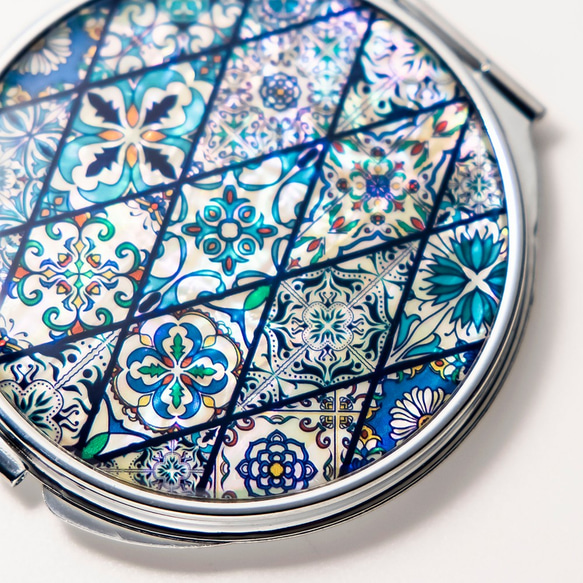 天然貝殼緊湊型鏡子（藍色摩洛哥瓷磚）貝殼/Raden Art | 推薦作為母親節禮物/禮物 第4張的照片