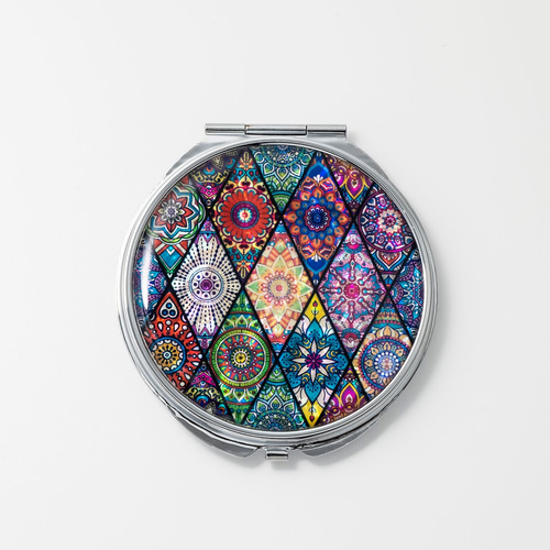 天然貝 コンパクトミラー（ ピンクモロッコタイル ） シェル ・ 螺鈿