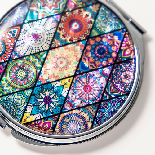 天然貝 コンパクトミラー（ ピンクモロッコタイル ） シェル ・ 螺鈿